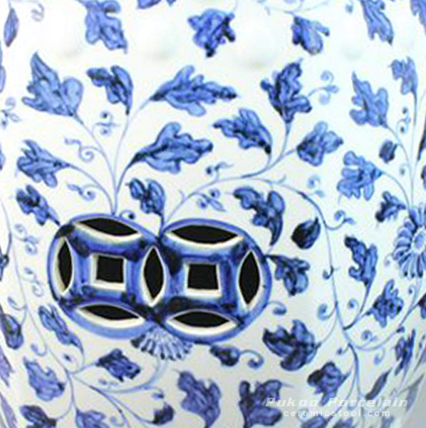 RYNQ47_Ceramic Shower Stool, Blue and White, hand painted floral design