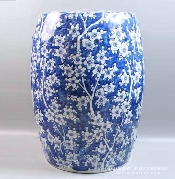 RYZS01_Counter stools Ceramic Blue and White floral Stool ALL Ceramic
