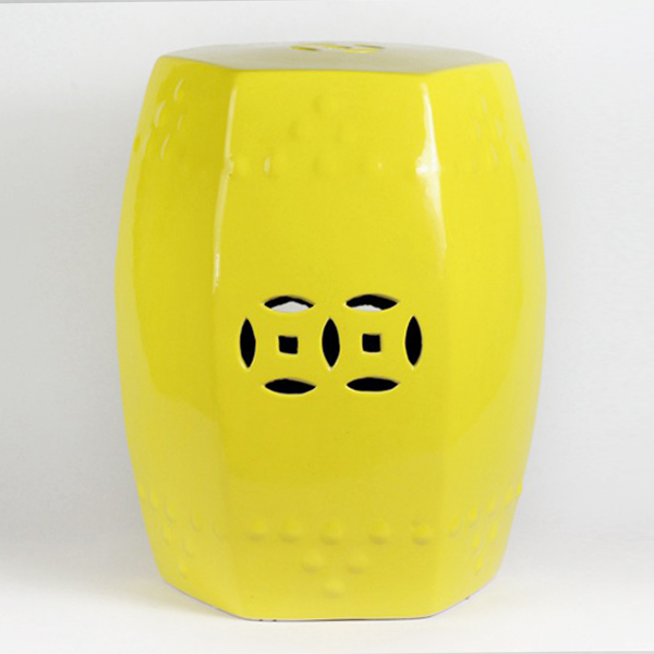 RYIR109A_17inch Yellow 6 sided Ceramic Garden Stool ALL Ceramic