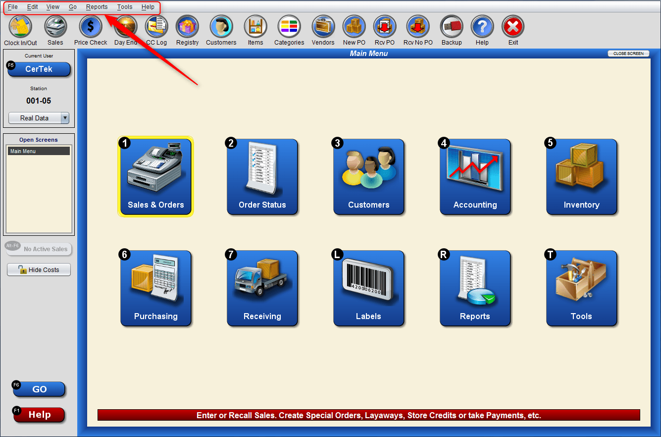 Main Menu CerTek Software