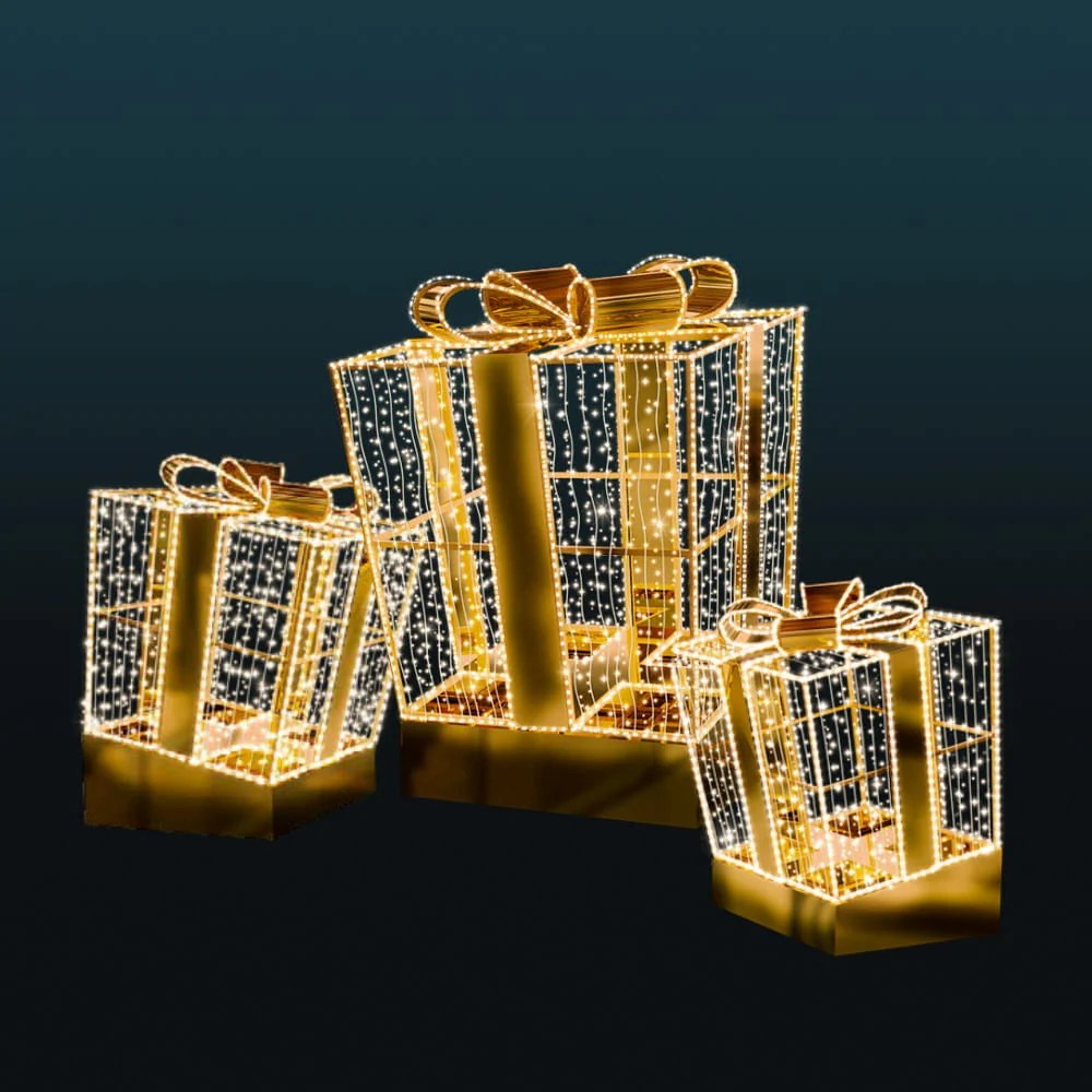 Large PreLit Gift Box Trio Outdoor Christmas Decorations Certified