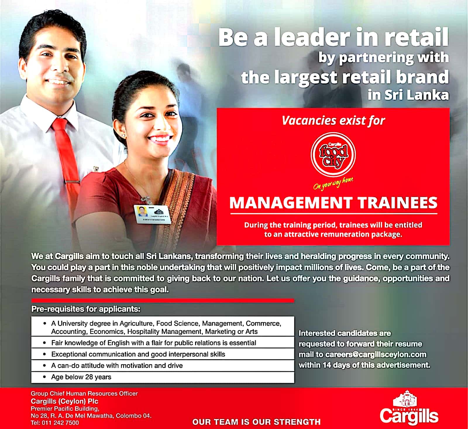 Cargills food city jobsmanagement trainee Ceylon Vacancy