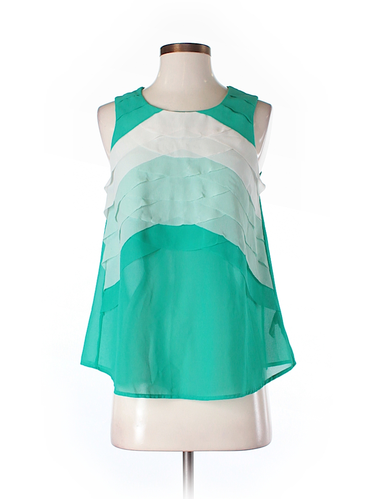 Ya Los Angeles Color Block Teal Sleeveless Silk Top Size S 98 off