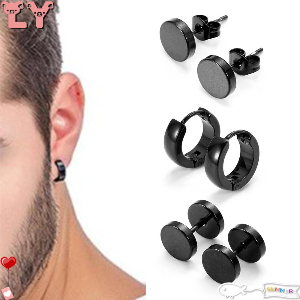 Ly 4 Pares/Juego De Aretes Redondos De Aro A La Moda Para Mujeres/Hombres Colgantes/Perforación De Gota/Perforación De Orejas Barra Barra De Acero Quirúrgico Piercing Corporal Joyería Color Negro Gótico Cartílago Hélice Tragus