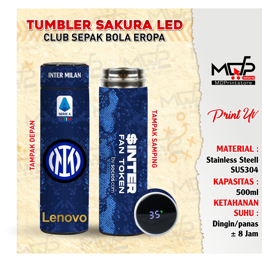 Jual TUMBLER INTER MILAN FC SAKURA LED SEPAK BOLA KLUB EROPA