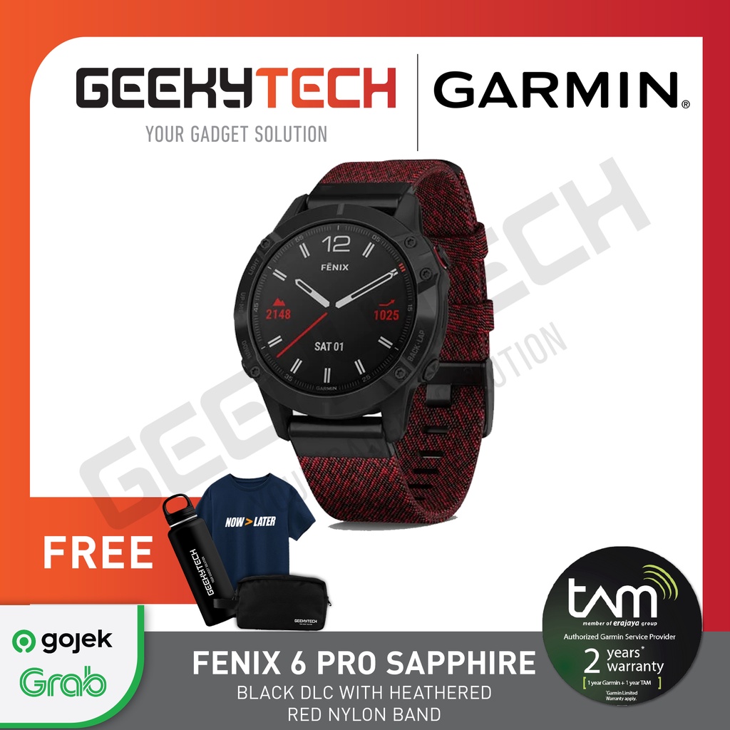 Jual Garmin Fenix 6 Pro Sapphire Black Dlc W/ Heathered Red Nylon Band - Garansi Resmi Tam 2 Tahun Indonesia|Shopee Indonesia