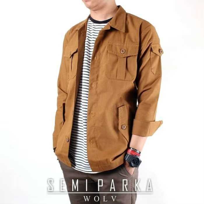 Jual Jaket Semi Parka Pria Canvas Drill Coklat 380 | Shopee Indonesia