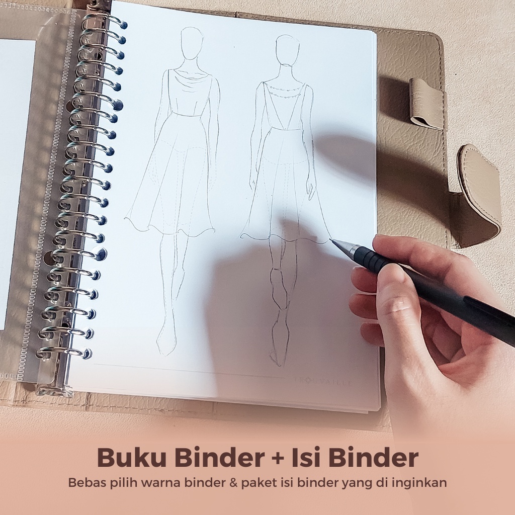 Jual Bundle Binder Kulit & Isi Binder ukuran A5 20 ring / Buku gambar