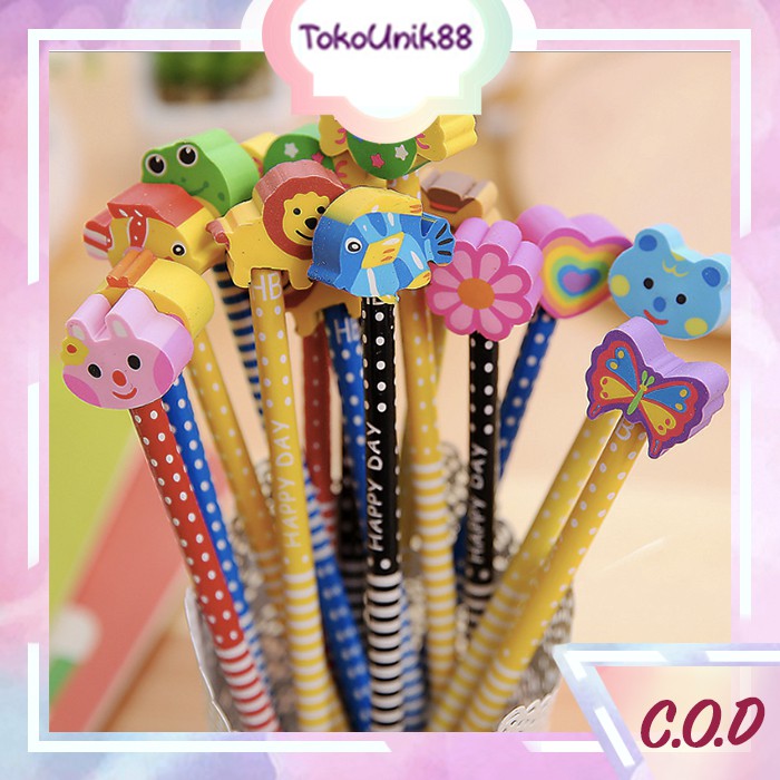 TU88 Pensil & Penghapus Animal Pensil Kayu Serut Motif
