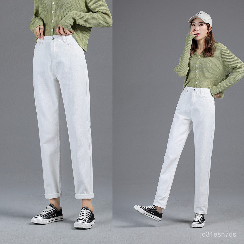 Jual High Quality White Jeans Pants Seluar Perempuan Women Casual Loose High Waist Seluar Jeans Perempuan | Shopee Indonesia
