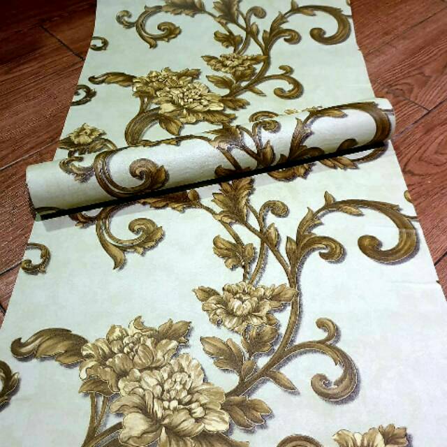 Grosir murah wallpaper sticker dinding motip batik ulir coklat & gold Shopee Indonesia