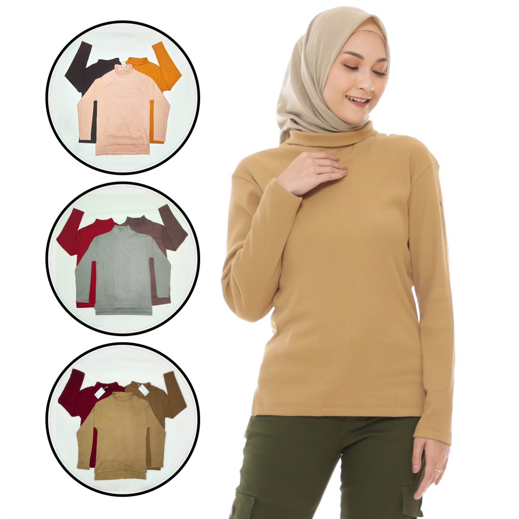 Kaos Turtle Neck Rajut Premium Elastis Lengan Panjang Polos Baju Atasan