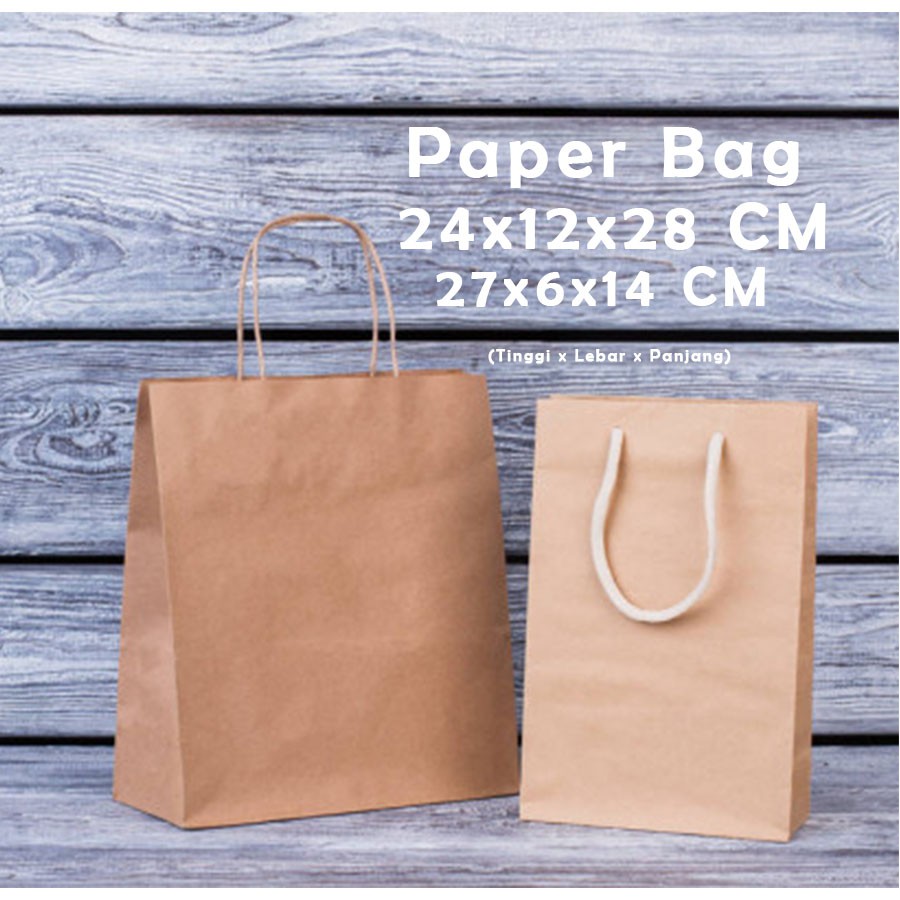 Jual Paper Bag Coklat Polos 2 Ukuran 24x12x28cm Papper Bag Kertas Kado