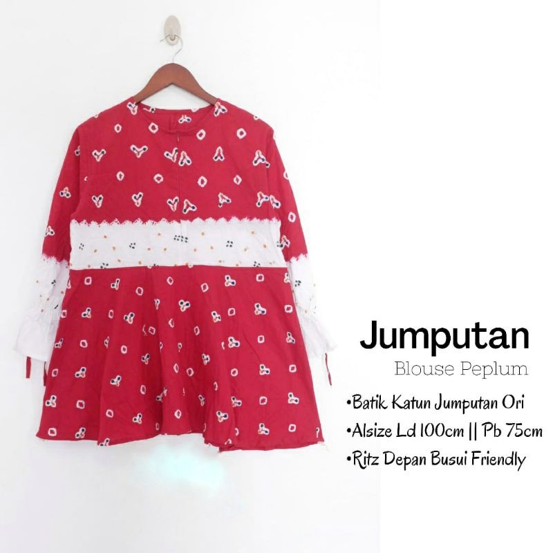 Jual Blouse Batik Wanita Lengan Panjang Peplum Jumputan Indonesia