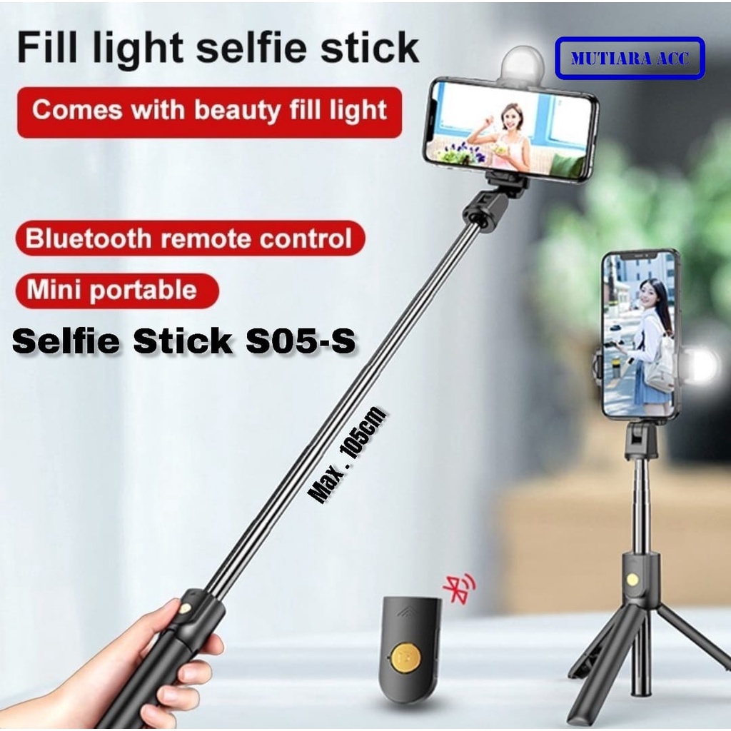 SELFIE STICK TRIPOD TONGSIS S03S DAN S05S BLUETOOTH REMOTE AND 1 LED