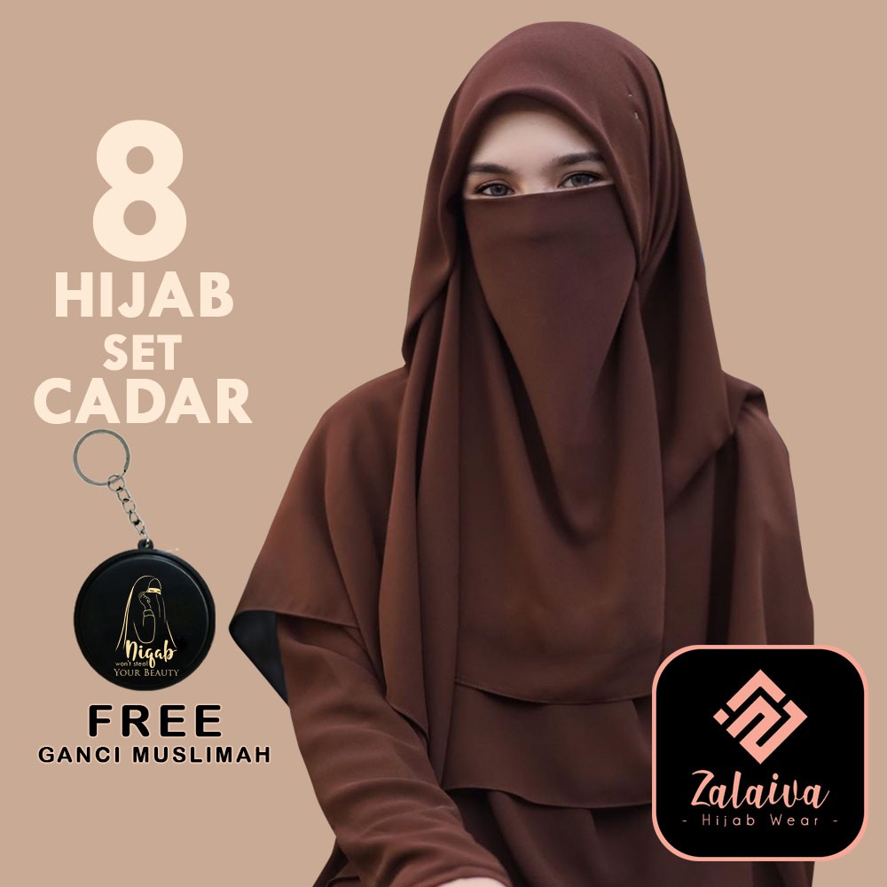Jilbab Segiempat 120x120 dan 130x130 Set Cadar Tali 2 Layer Tanpa