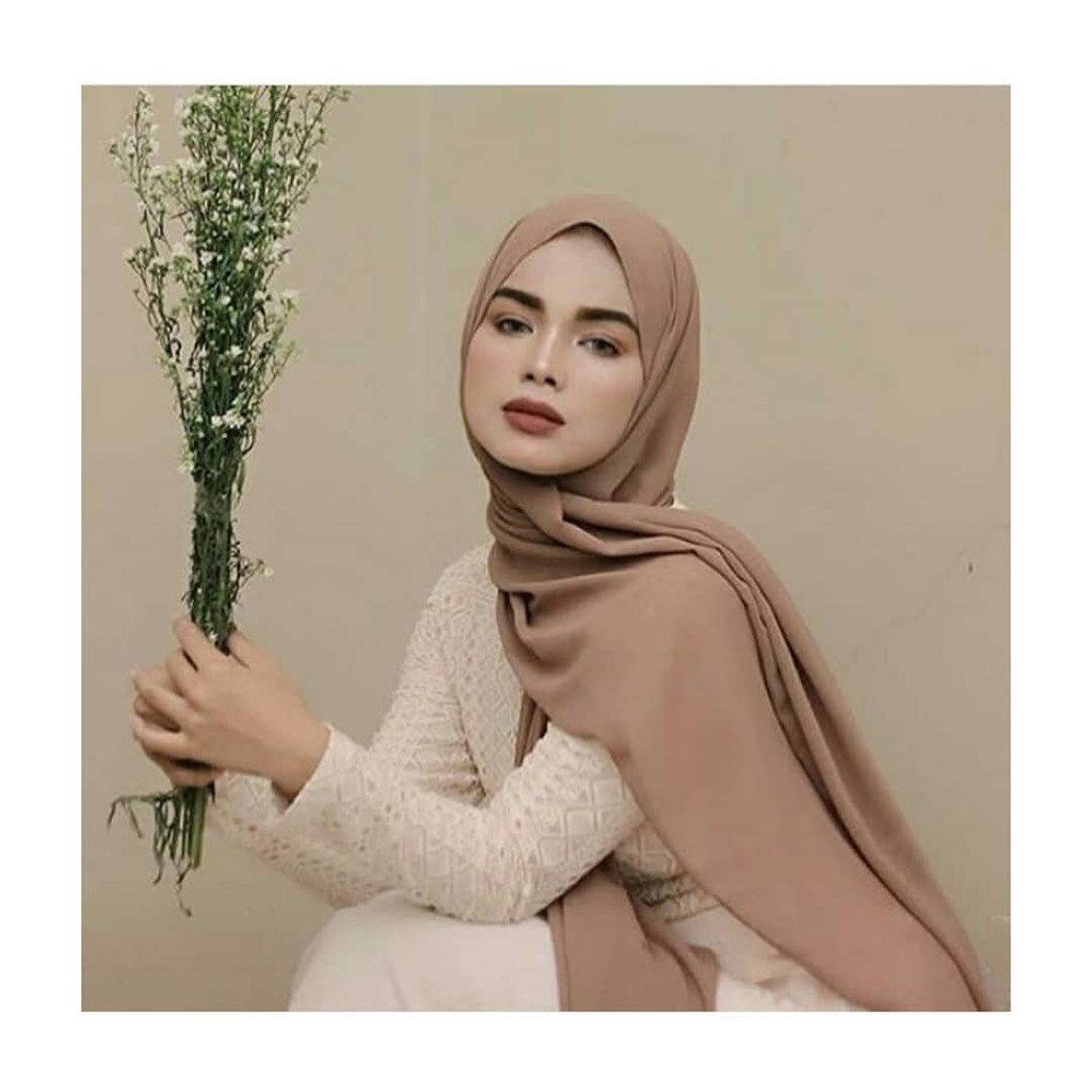 Jual Pashmina Coklat Muda | Pashmina Polos | Pashmina Murah Diamond Italiano Milo | Shopee Indonesia