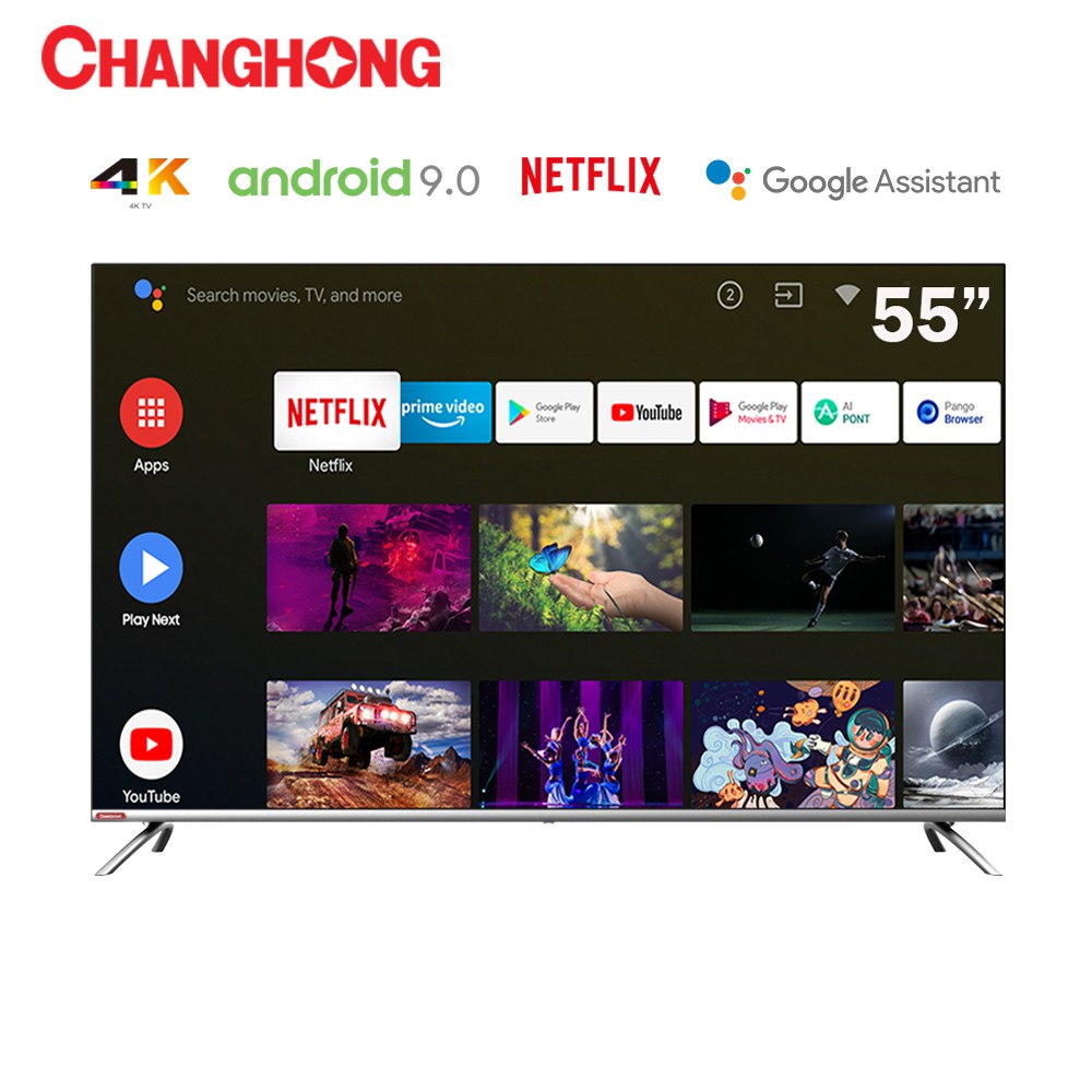 Changhong 55 Inch 4K Android 9.0 UHD borderless Google certified Smart TV  Netflix LED TV (U55H7) | Shopee Indonesia