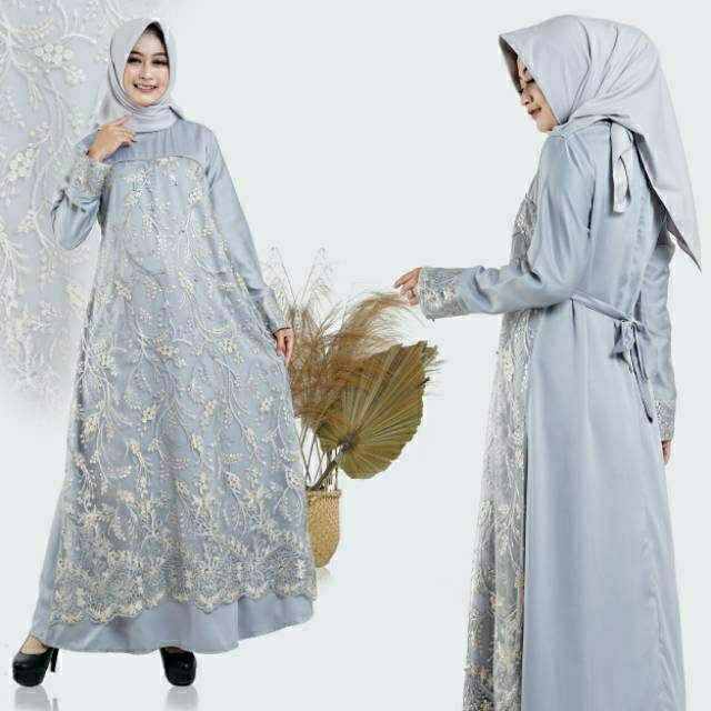 Gamis Brukat Tile Aksen Mutiara Motif Cantik TA03 5 UK. MXXXL(Jumbo
