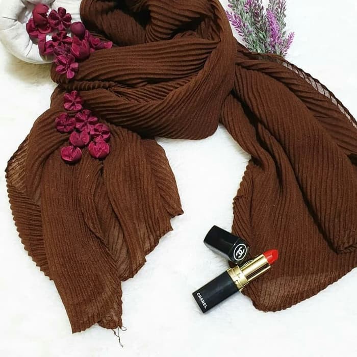 Jual Pashmina Plisket Plain Coklat Tua | Shopee Indonesia