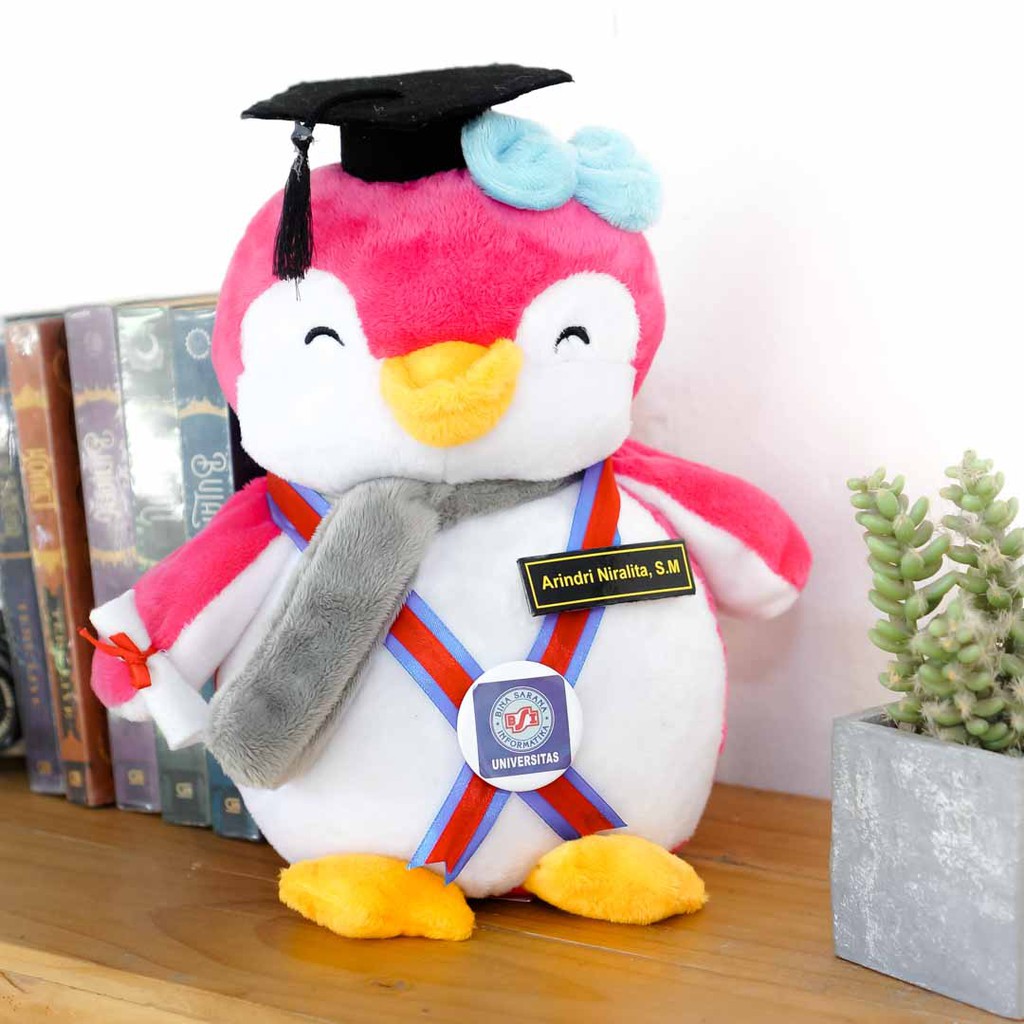 Kado Wisuda Boneka Pinguin Medium Pink Syal Shopee Indonesia