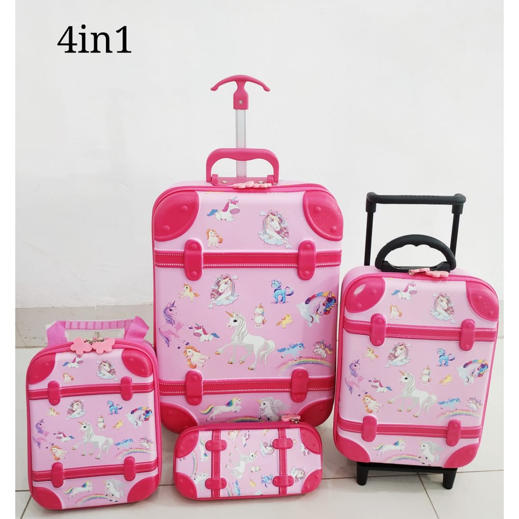(VA) Tas Troli Anak Perempuan SD Unicorn 4in1 3 Roda / Tas Trolley Anak/ Tas Roda Anak/ Tas