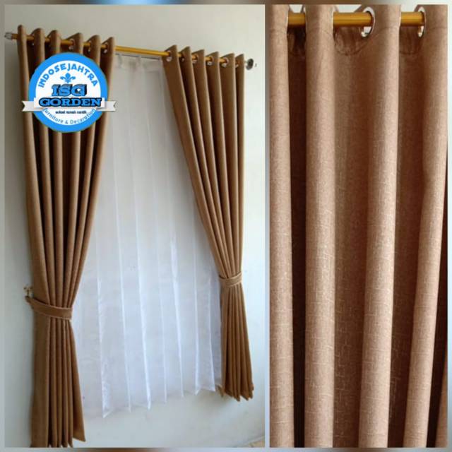 Jual Gorden Jendela Pintu Minimalis Blackout Import Warna Coklat Muda Model Smokring Ukuran L 130 X T 200 | Shopee Indonesia