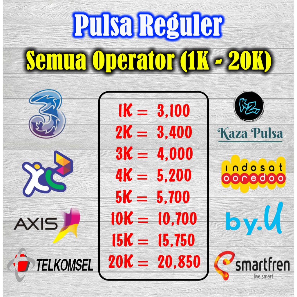 Promo !!! Isi Ulang Pulsa Reguler Telkomsel Indosat Xl Axis Three