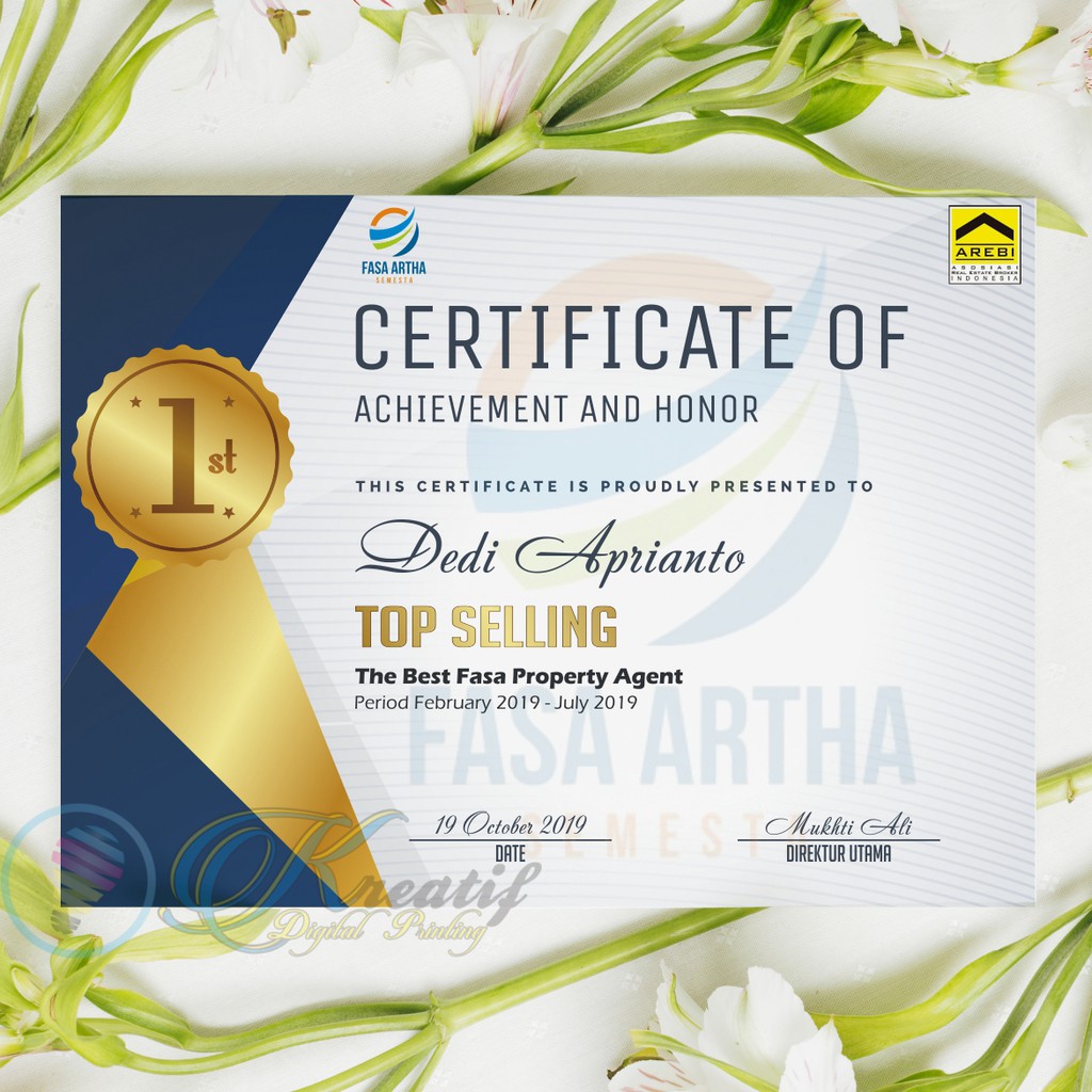 Jual SERTIFIKAT/PIAGAM PENGHARGAAN BAHAN ART PAPER 1 SISI Indonesia