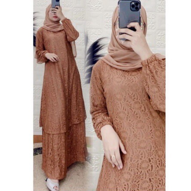 Jual Gamis Melayu Brokat Coklat Tua/ Gamis Malaysia | Shopee Indonesia