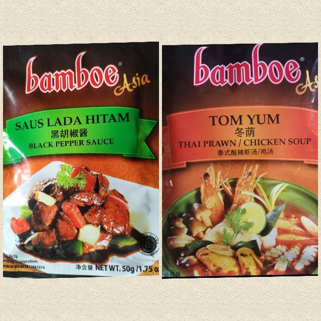 BUMBU INSTAN BAMBOE TOM YUM, SAUS TERIYAKI DAN SAUS LADA HITAM 60GR