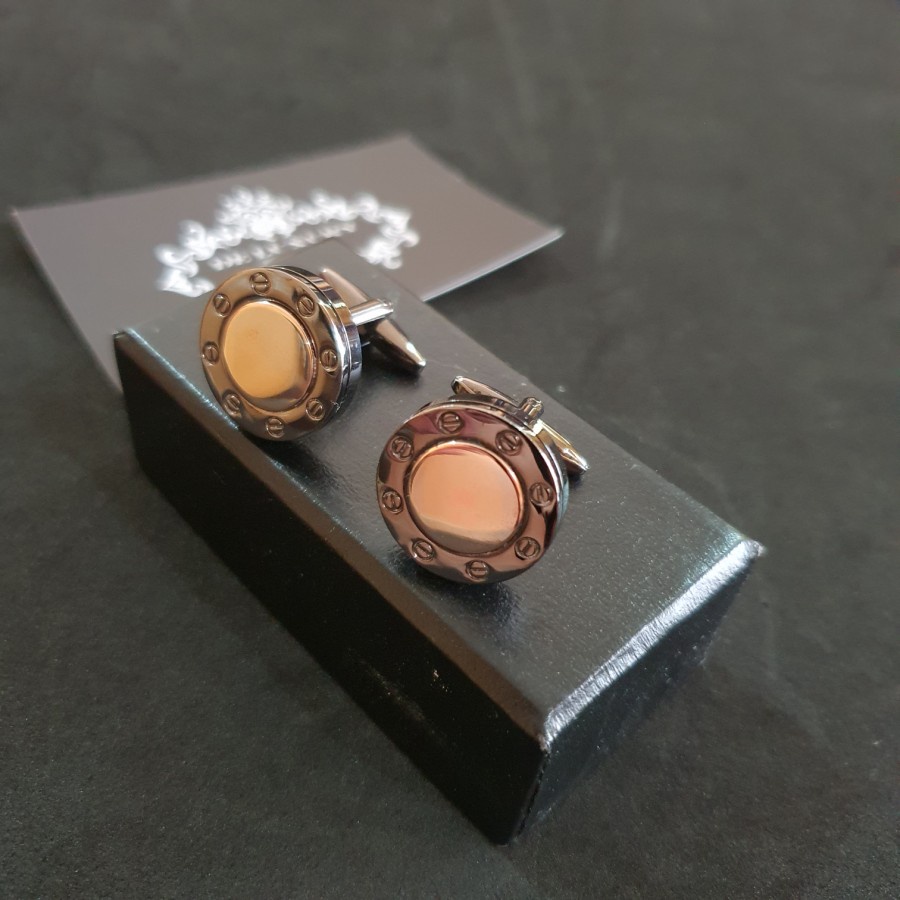 Jual Circle Screw Cufflinks Cufflink Black Light Gold Kancing Jas inc