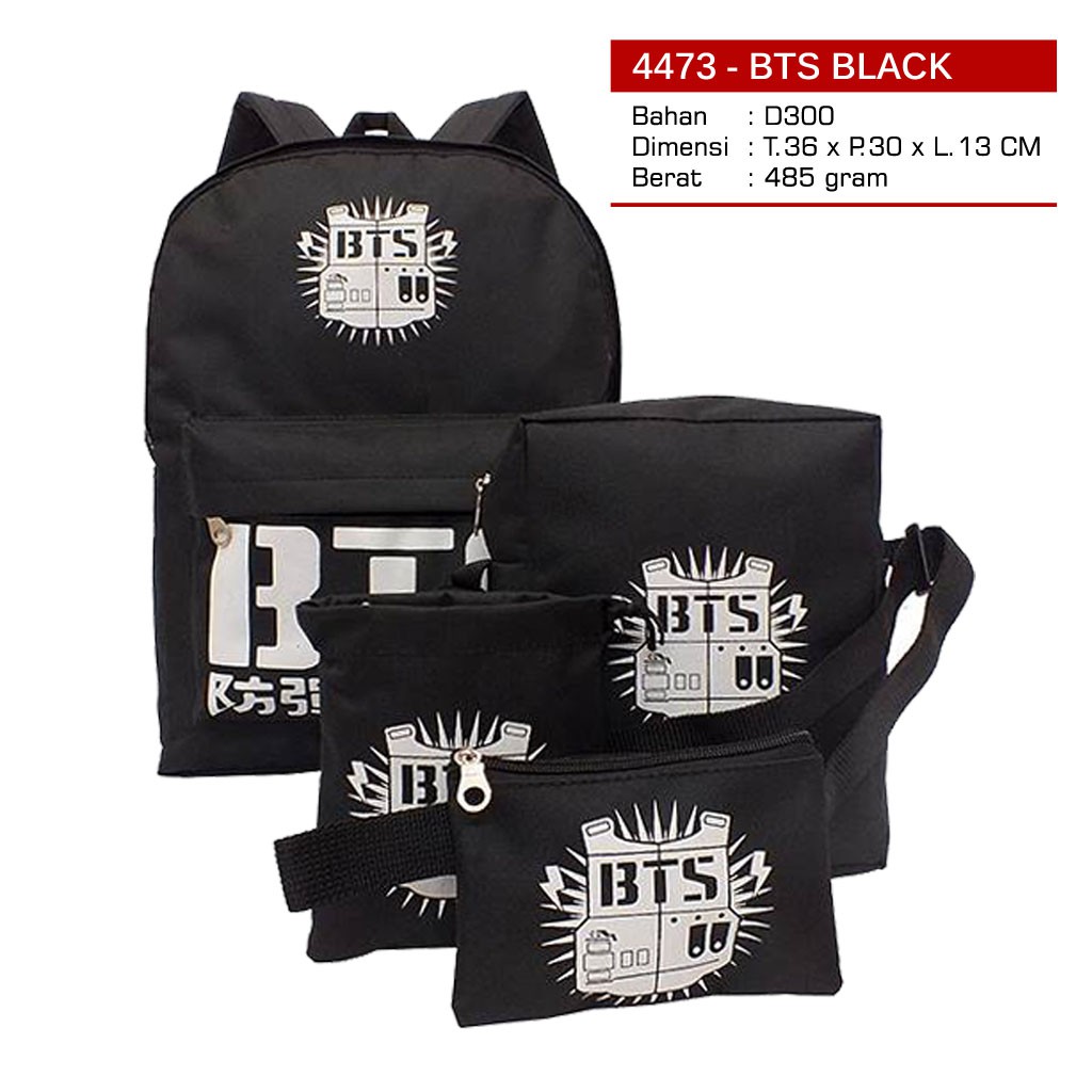 Ransel Set Kpop BTS (Dapat 4 Tas) / Tas Sekolah Unisex