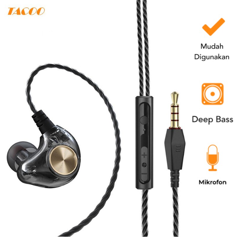 TACOO Earphone TEH0416 Deep Bass HiFi Sound Headset + Mikrofon Kabel