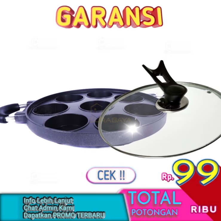 HAPPY CALL Cetakan Kue Martabak Mini 8 Lubang Datar Teflon