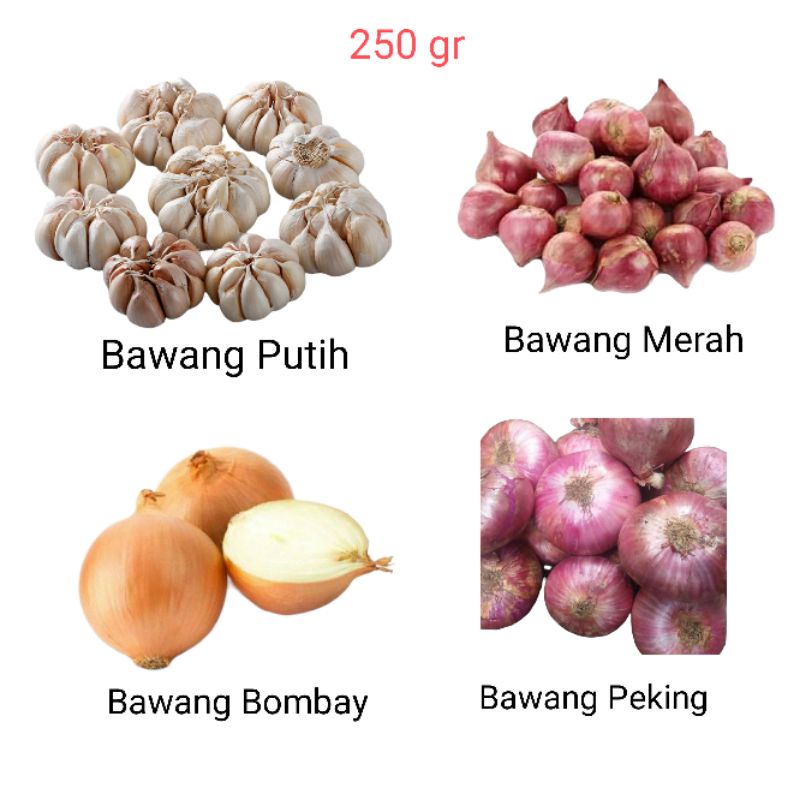 Jual BAWANG PUTIH I BAWANG MERAH I BAWANG BOMBAY I BAWANG PEKING HARGA PER 250 GRAM Shopee
