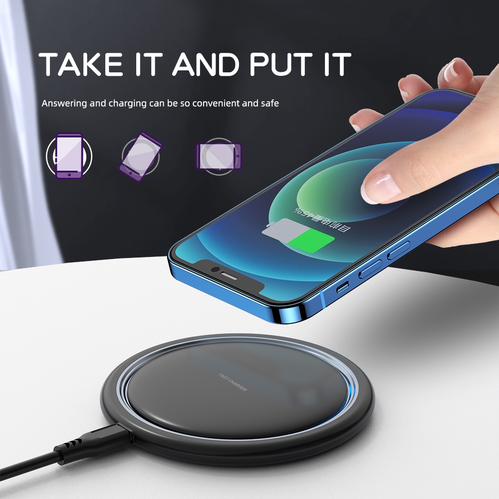 Jual Qi Wireless Charger 10W/15W Quick Charge Ith Led Ring Indicator Type C Iphone 13 12 11 10 X Xr Pro Max Xiaomi Samsung Oppo Vivo Iphone Xr X Hp Murah Realme