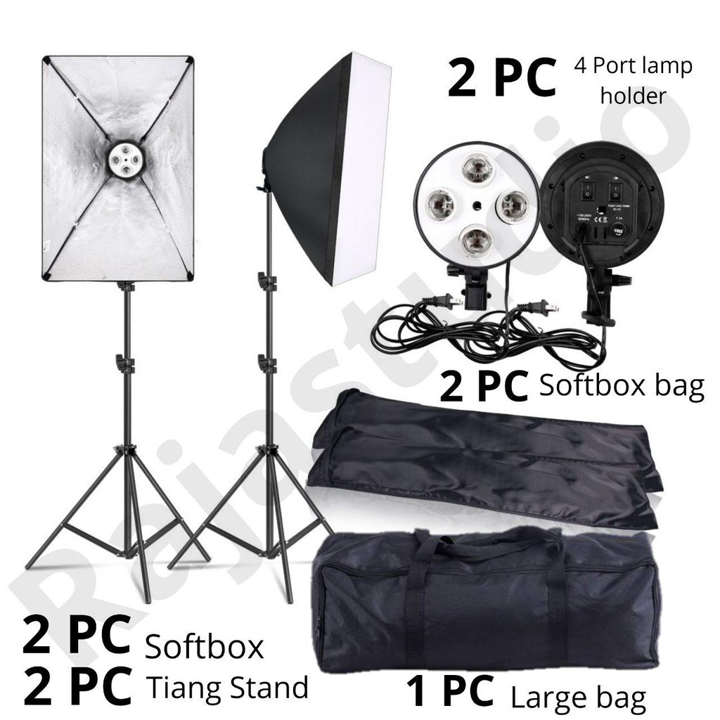 Jual Paket 2 SET Lampu Studio Video Softbox Foto Studio 4 Socket E27
