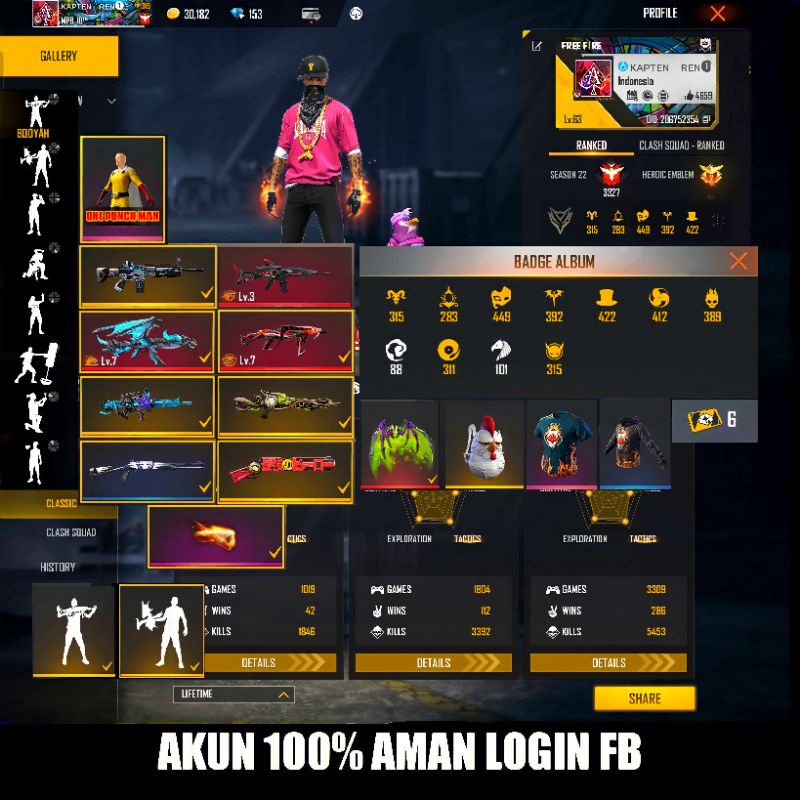 AKUN FF OLD S2 AK DRACO+MP40 MAX TOTAL ELITE PASS 15 KALI