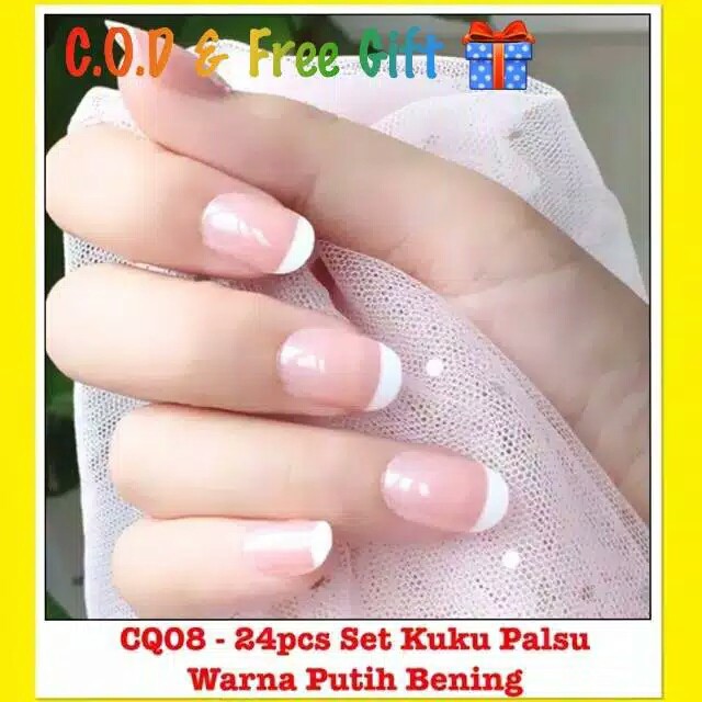 CQ08 - 24pcs Kuku Palsu Warna Bening Putih Wedding Fake Nails White Nailart  Fake Nails Polos Halal | Shopee Indonesia