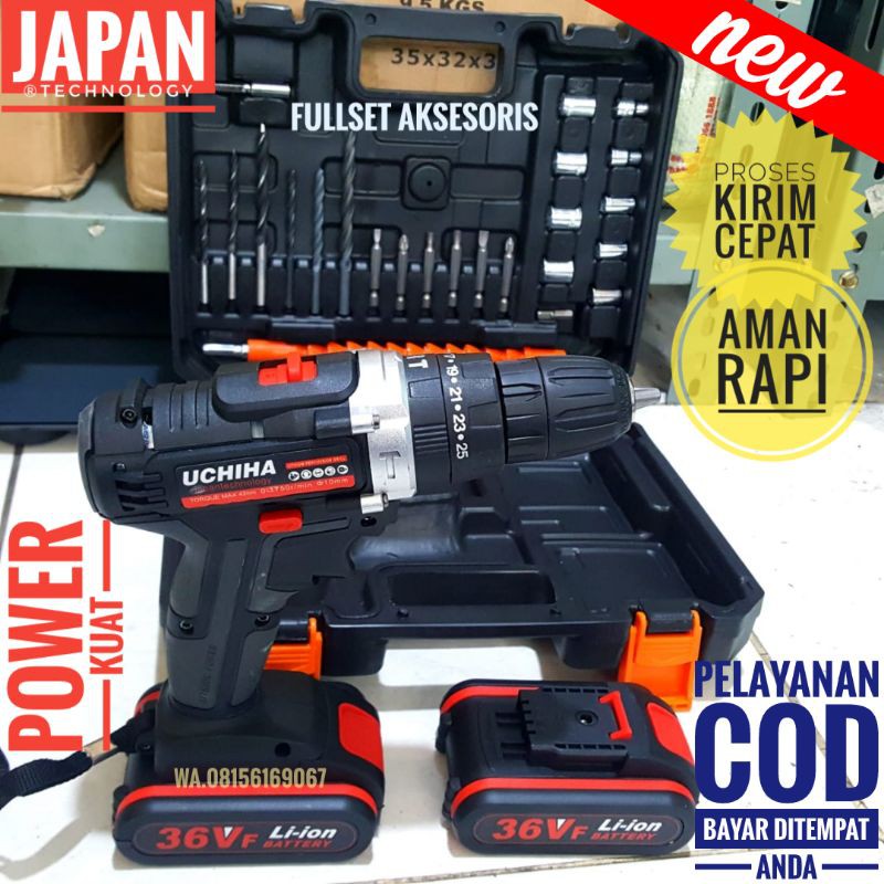 Mesin Bor baterai 36V Cordless uchiha cas impact drill