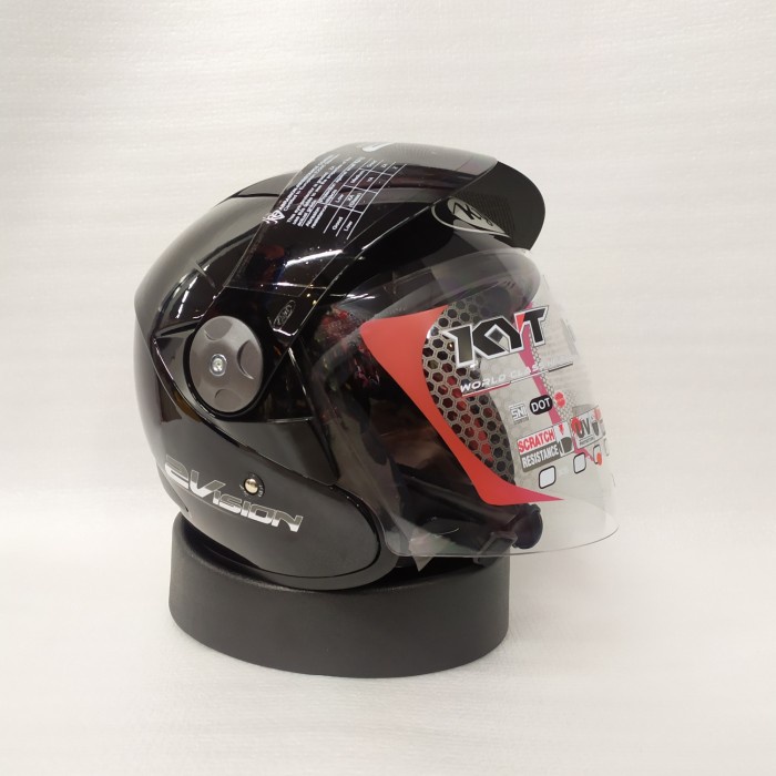 Jual Helm KYT 2 Vision Solid Polos Black Halfface Double Visor
