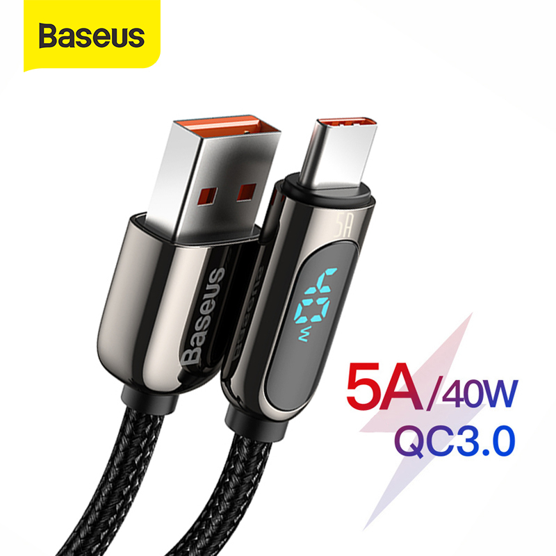 Jual Baseus 5A Type C Cable Led Display Fast Charger Cable For Huawei Quick Charge 3.0 Fast Charging Cord With Digital Voltage Usb C Data Wire | Shopee Indonesia