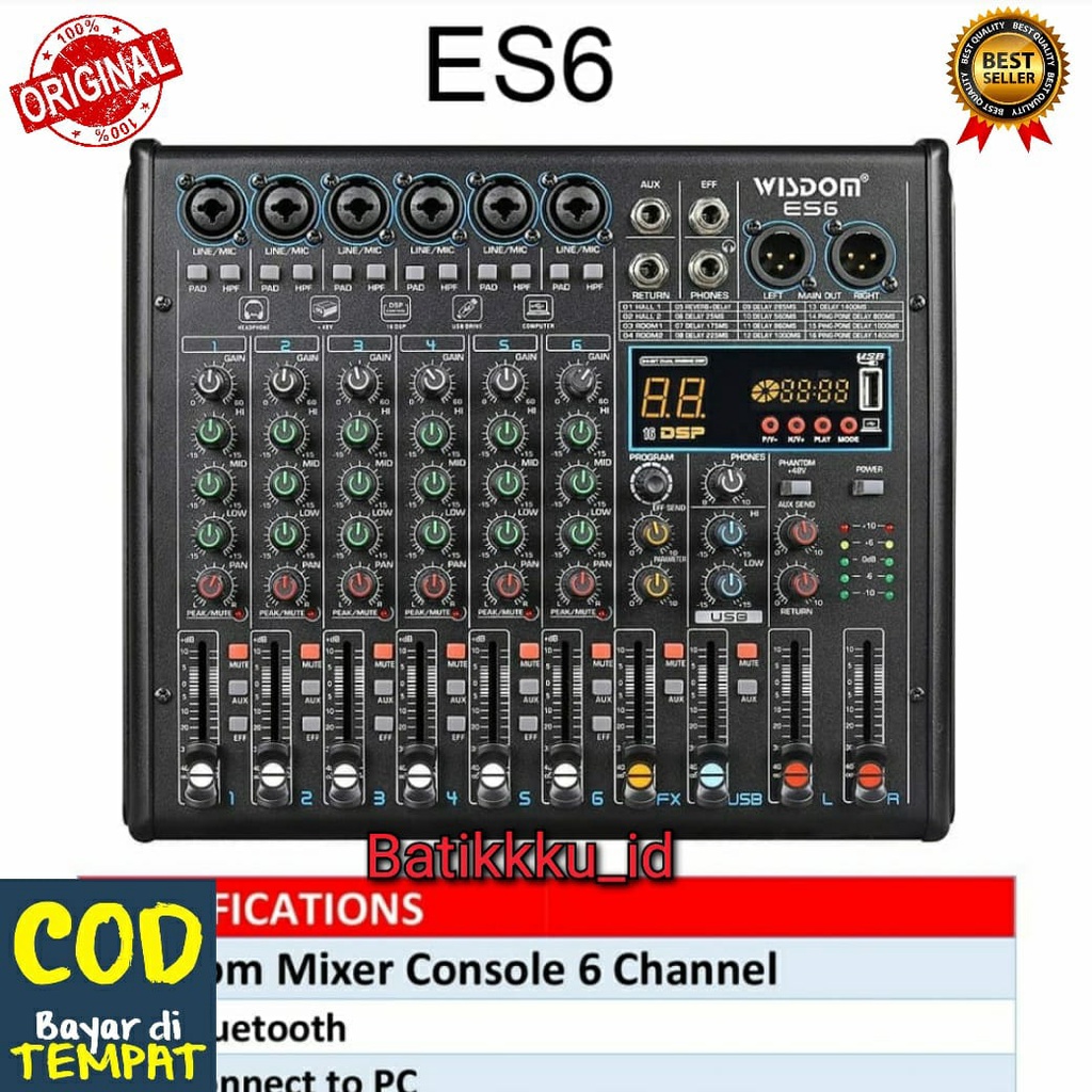 Jual MIXER WISDOM ES6 ES 6 E S 6 6CH ORIGINAL BLUETOOTHUSBRECORDING