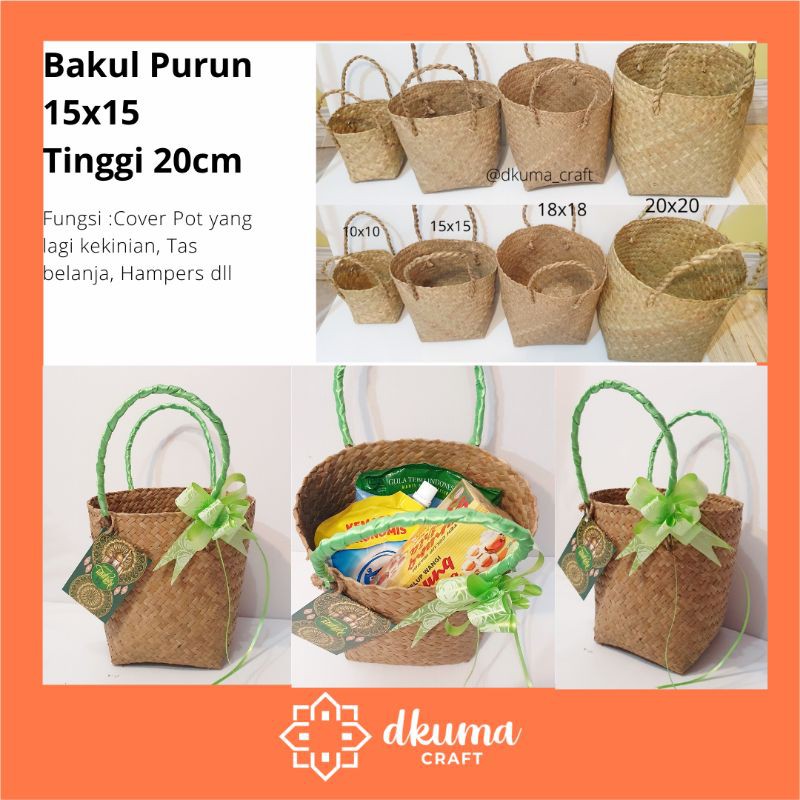 Hampers, tas purun, anyaman purun, cover pot, tas belanja, keranjang