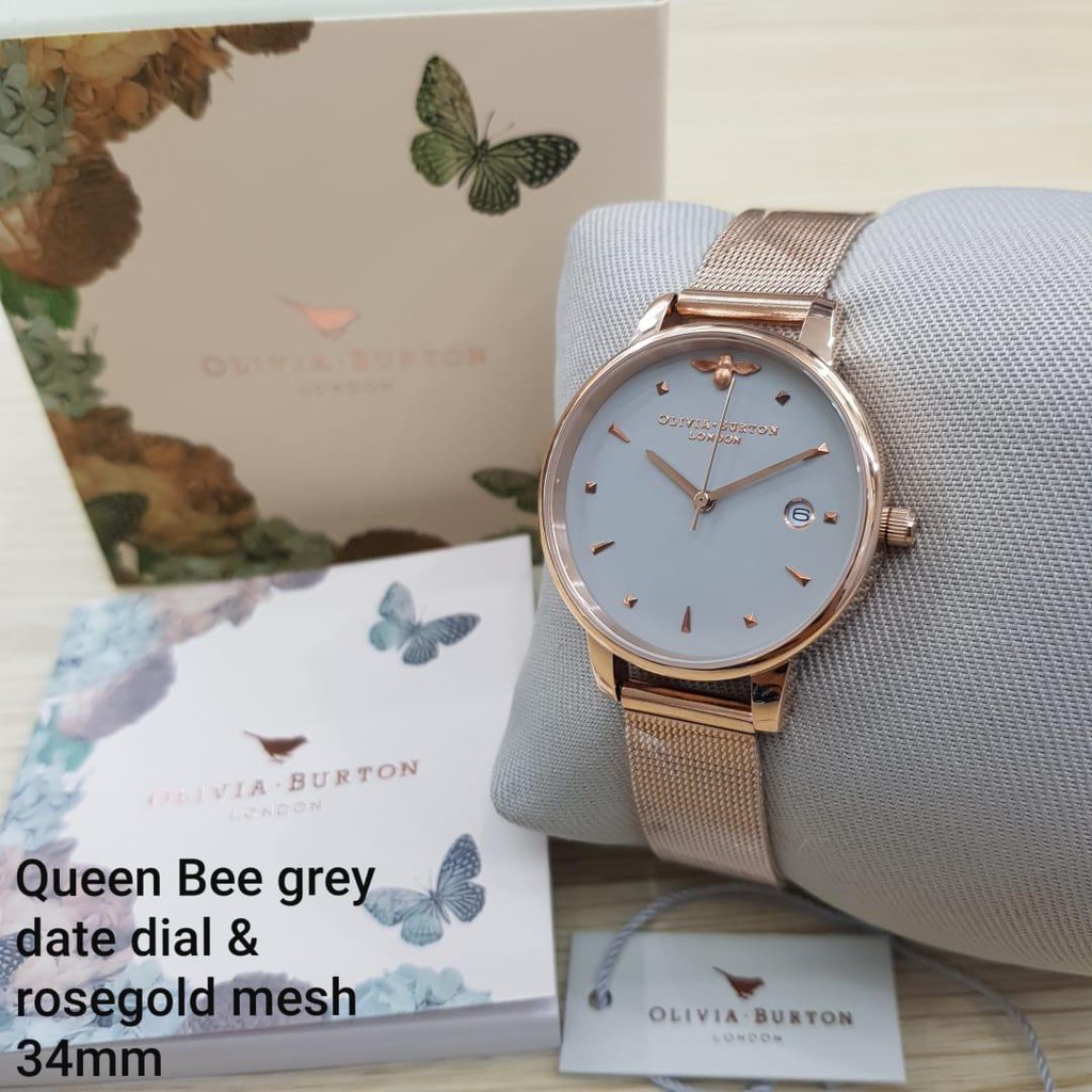 Jual JAM TANGAN OLIVIA BURTON QUEEN BEE GREY DATE AND DIAL ORIGINAL