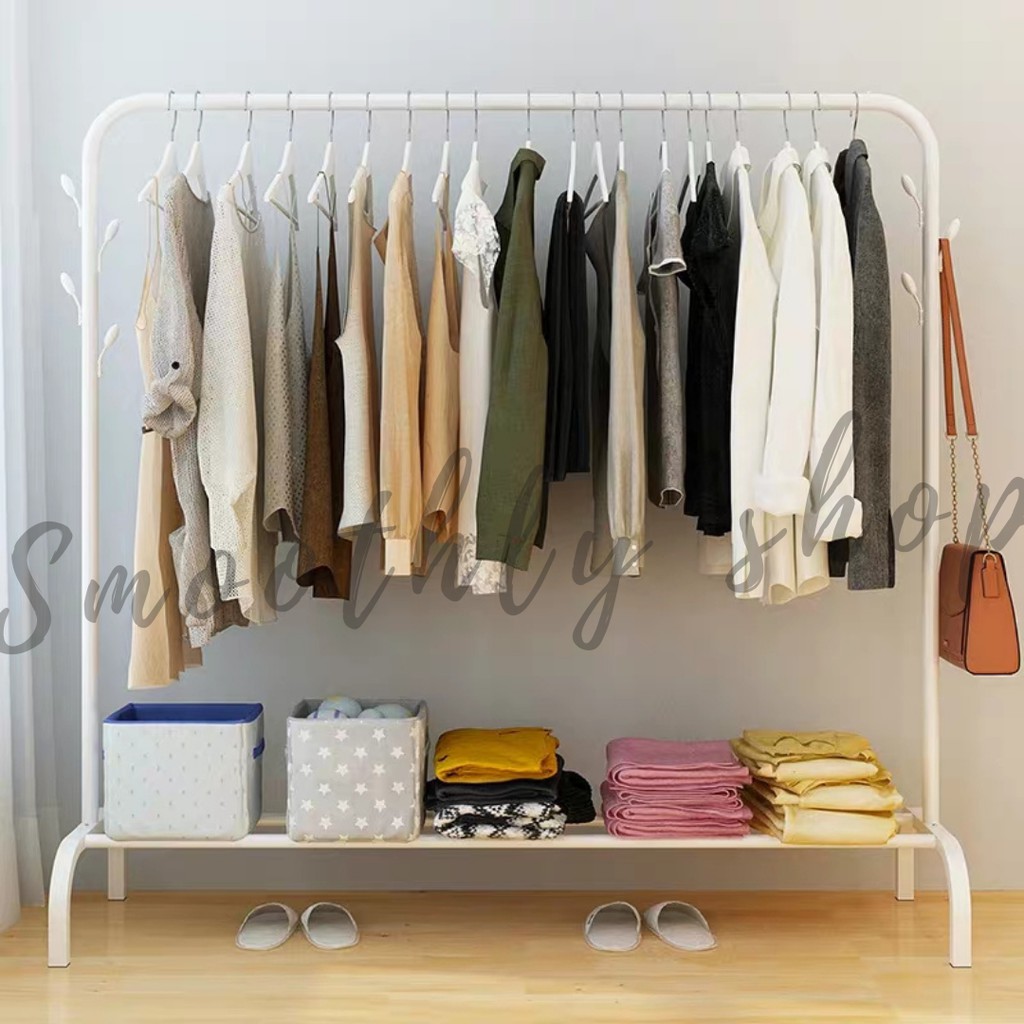 Jual Stand Hanger Gawang Gantungan Baju Bahan Besi Hitam Putih Butik