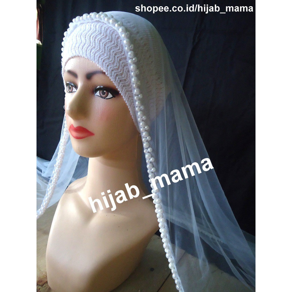 [model pasmina putih] Kerudung Pengantin Mutiara / Slayer Pengantin