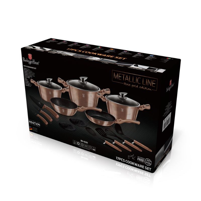 Jual Berlinger Haus 17Pcs Cookware Set Metallic Line Rose Gold Edition - Panci Set Premiun | Shopee Indonesia