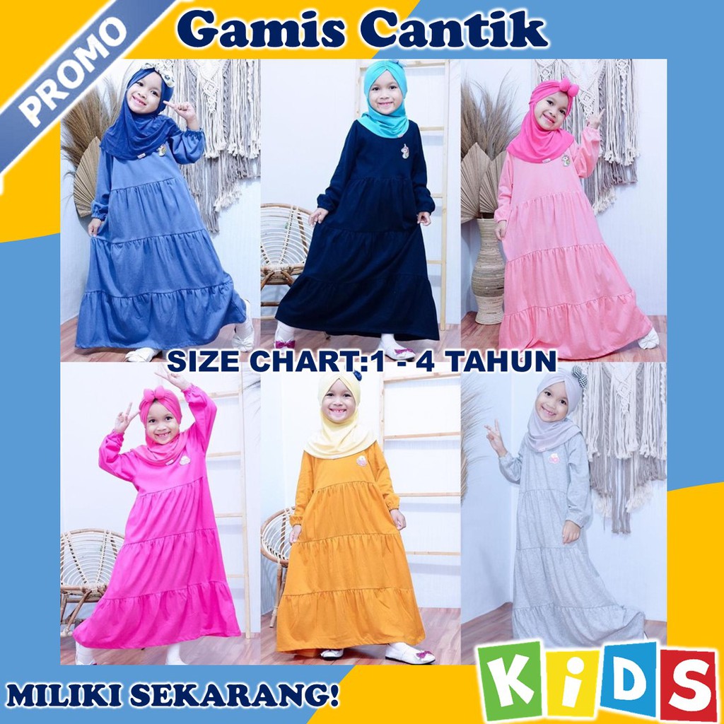 Pakaian Muslim Gamis Longdress Fashion Anak Perempuan Cewek Cewe Umur